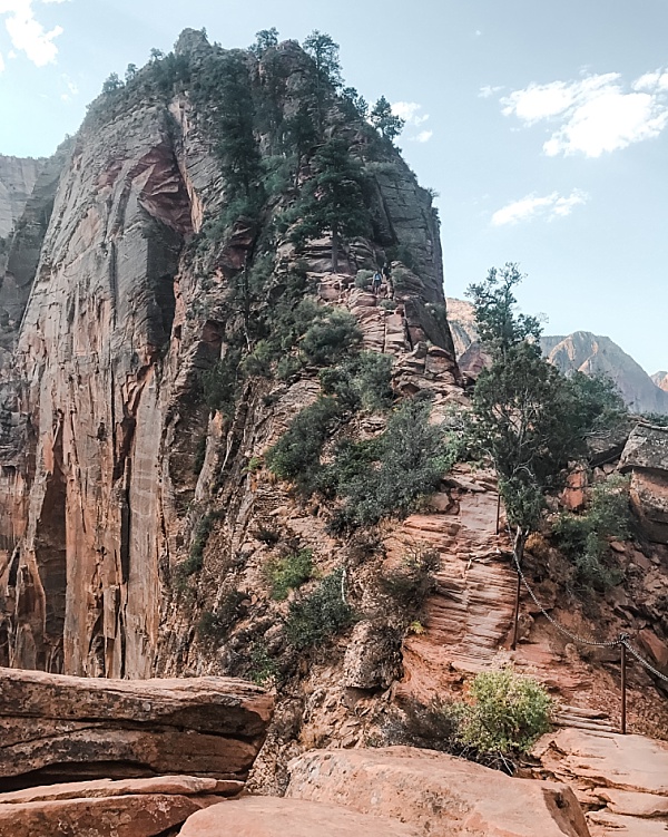 A narrow path along the side of a mountain in Zion National Park