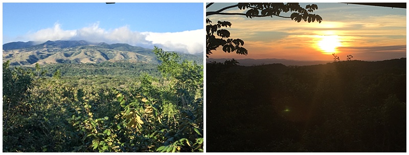 a distant view of the Rincon de la Vieja volcano and a view of the sunsetting to the west in Costa Rica
