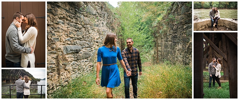 A couple's engagement shots are various locations in Harper's Ferry, WV
