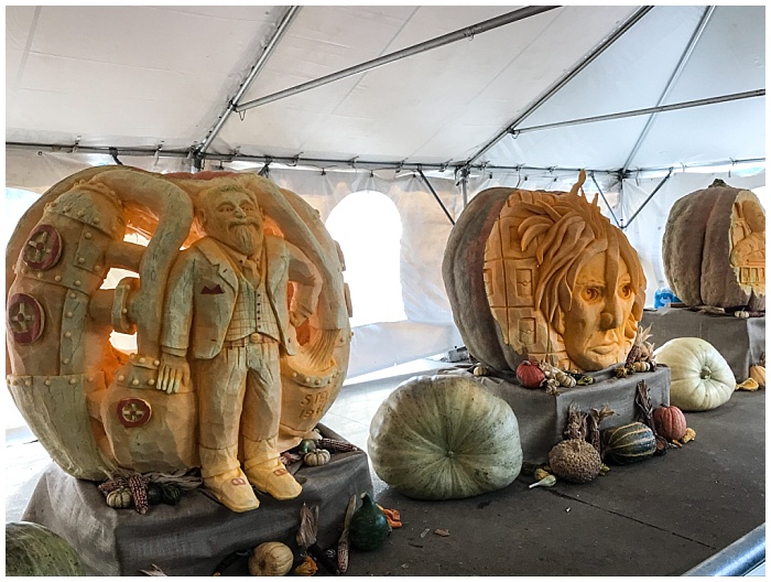 Carvings in Monster Pumpkins at the Monster Pumpkin Festival in Pittsburgh, PA