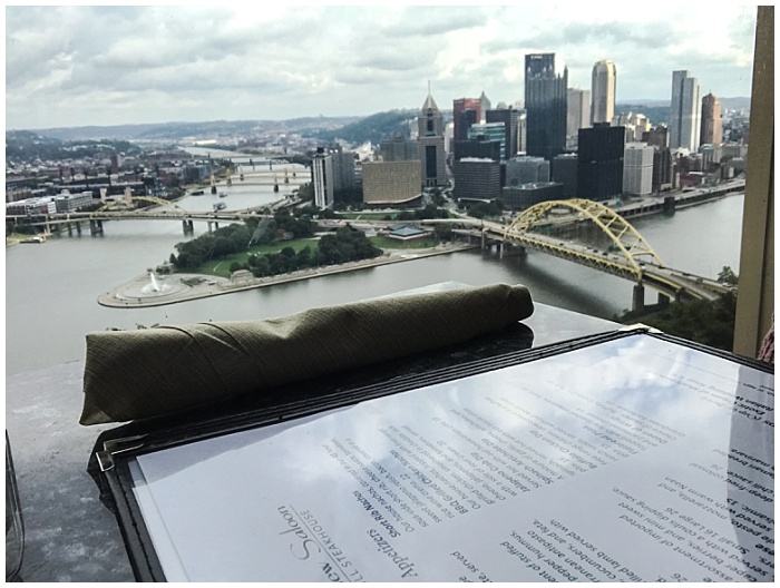 A table with a menu at Grandview Saloon overlooking Pittsburgh, PA
