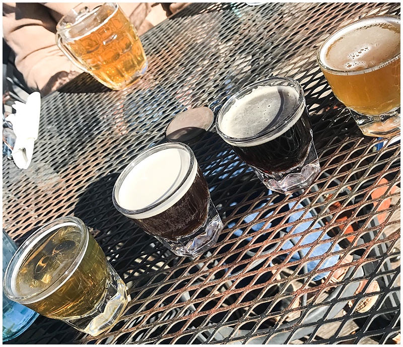 Beer samples on the patio at Blue Star Brewing in San Antonio, TX