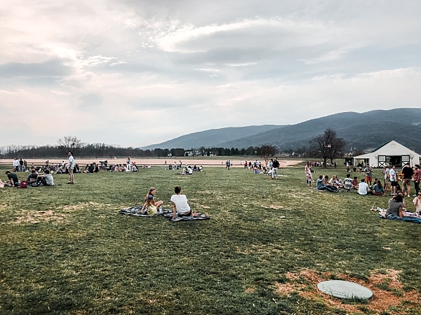 People sitting on the lawn enjoying wine at the Kings Family Winery