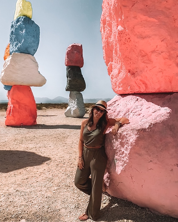 The seven colorful stone totems that make up the Seven Magic Mountains